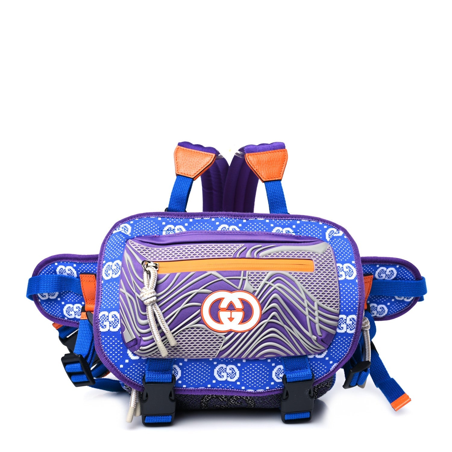 Jersey GG Monogram All Over Sporty Flap Backpack Blue Multicolor