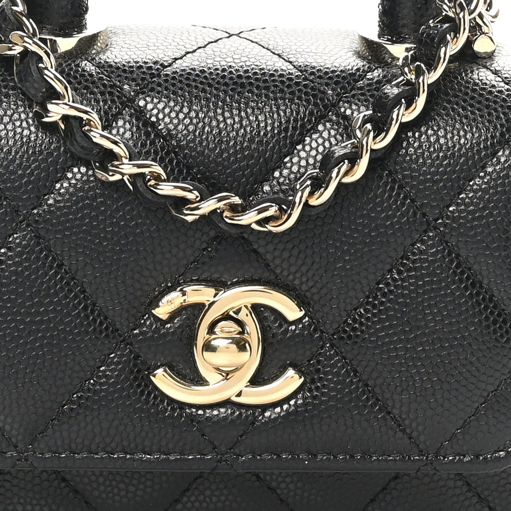 Caviar Quilted Nano Coco Handle Clutch With Chain Black