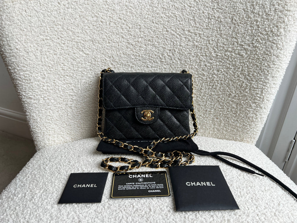 Chanel Square Mini Classic Flap in Black Caviar with gold hardware
