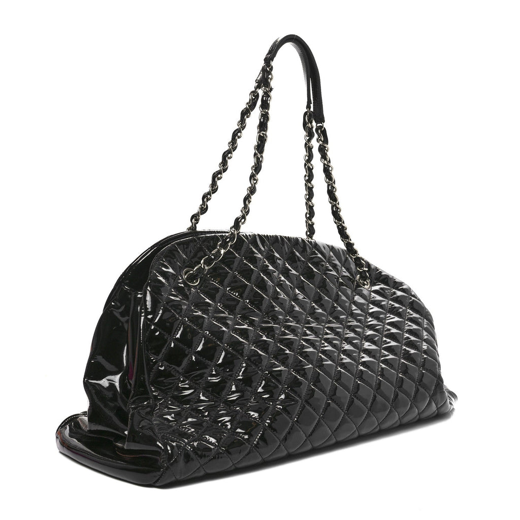 Patent Quilted Large Just Mademoiselle Bowling Bag Black