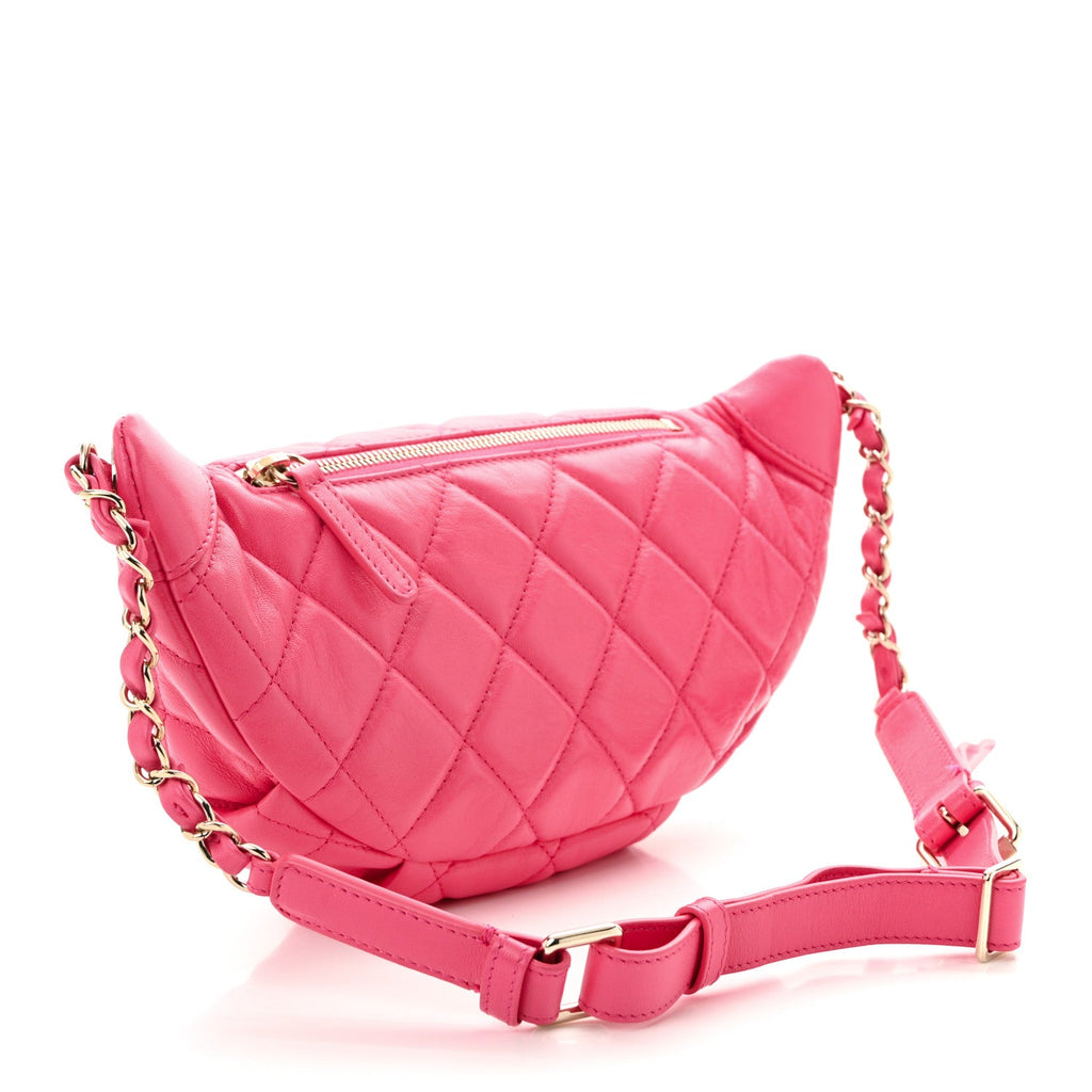 Lambskin Quilted Waist Bag Fanny Pack Pink