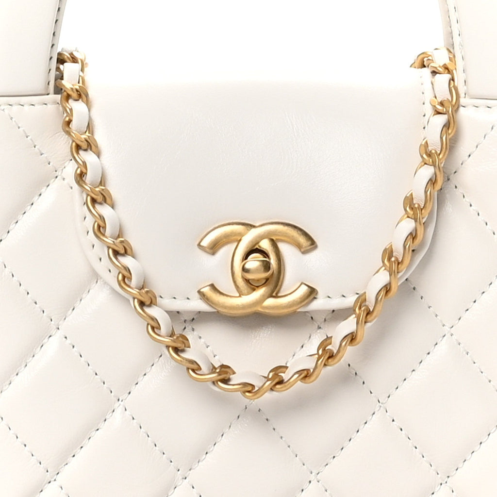 Shiny Aged Calfskin Quilted Nano Kelly Shopper White
