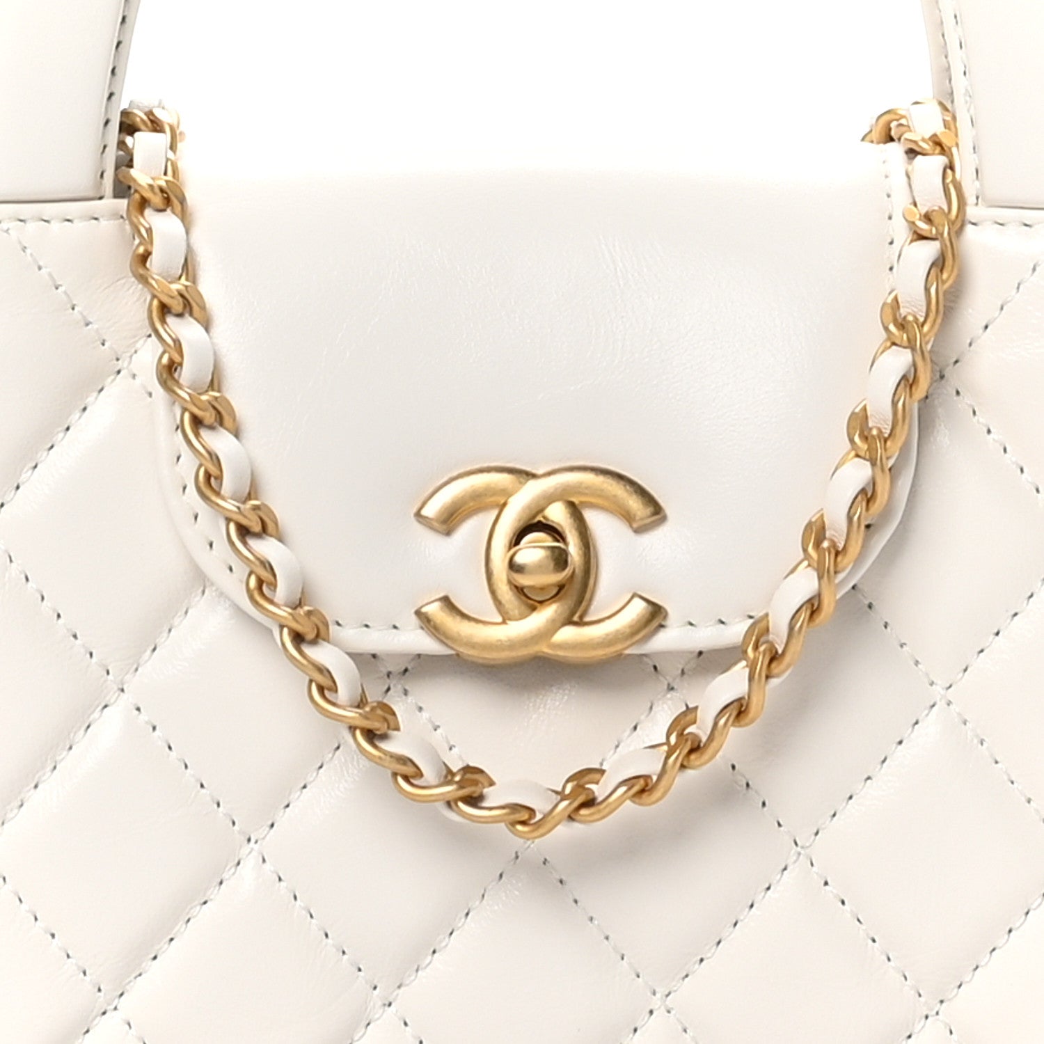 Shiny Aged Calfskin Quilted Nano Kelly Shopper White