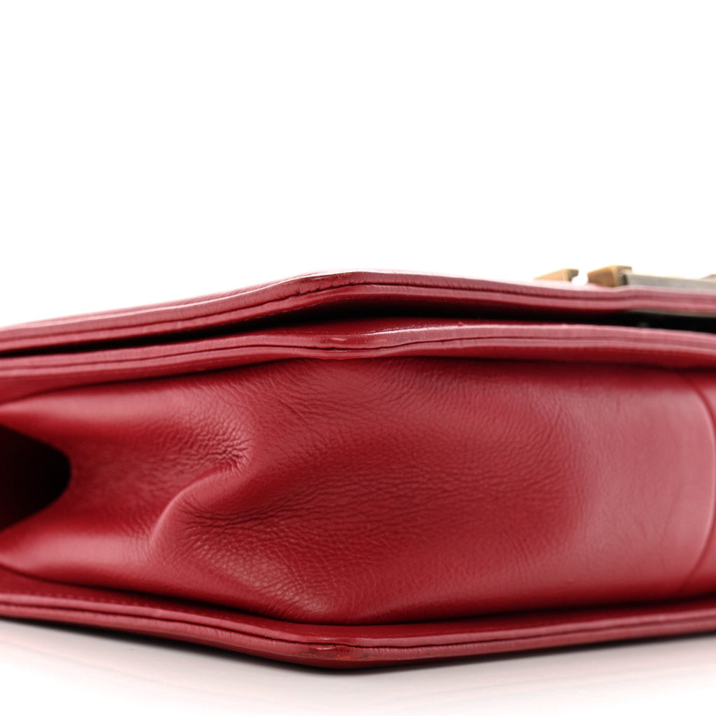 Calfskin Quilted Double Stitch Medium Boy Flap Red