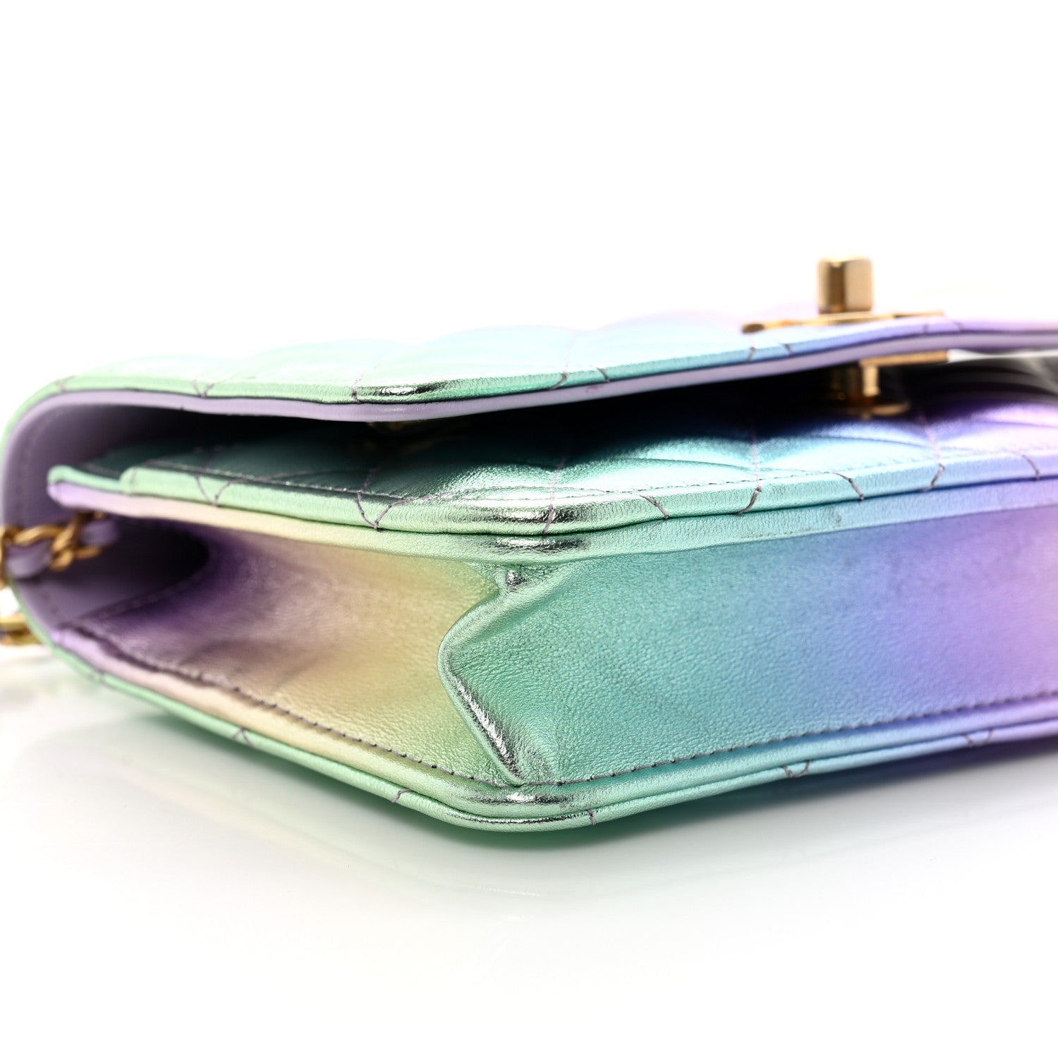 Iridescent Lambskin Quilted Glitter CC Roller Skate Wallet On Chain WOC Multicolor