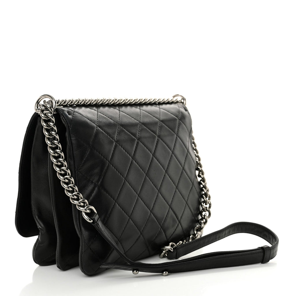 Lambskin Quilted Boy Messenger Black