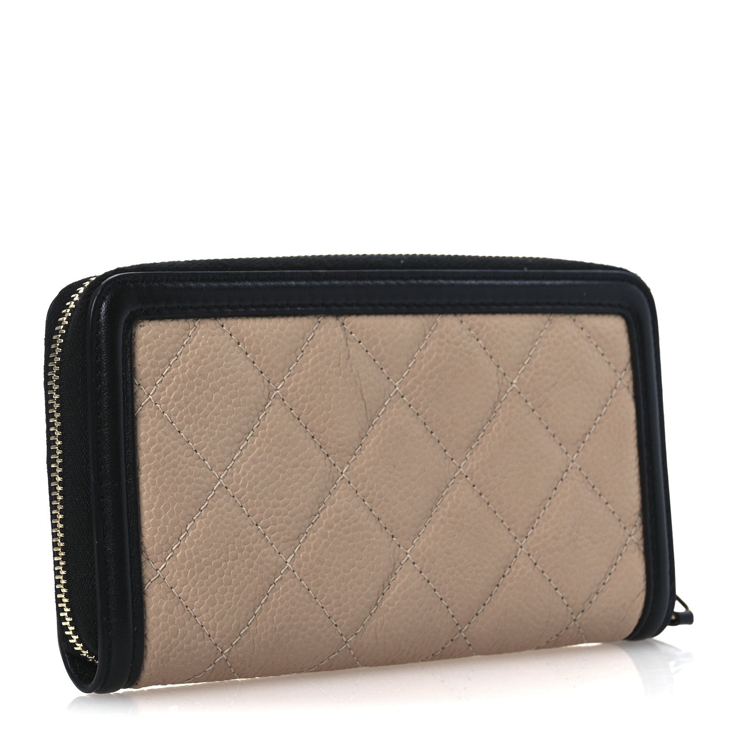 Caviar Quilted Small Filigree Zip Around Wallet Beige Black