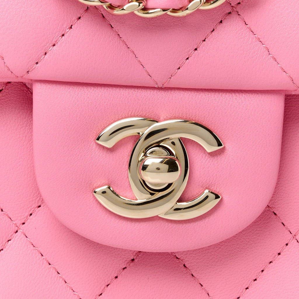 Lambskin Quilted Mini Top Handle Rectangular Flap Pink