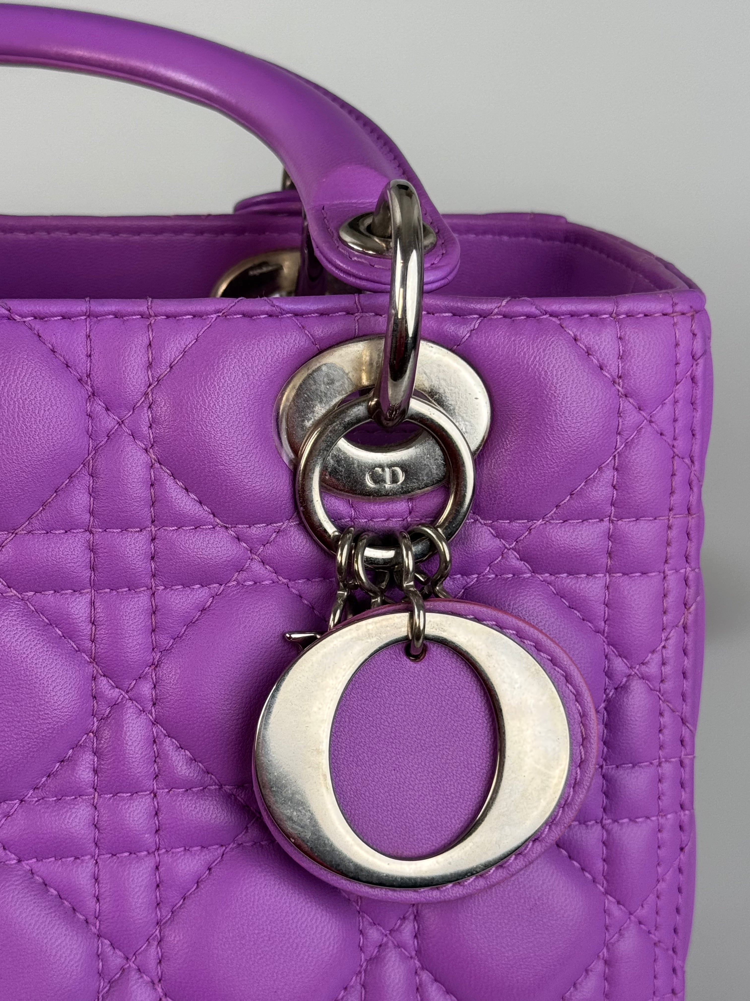 Dior Lady Dior Bag Medium Purple Lambskin Leather with Silver Hardware