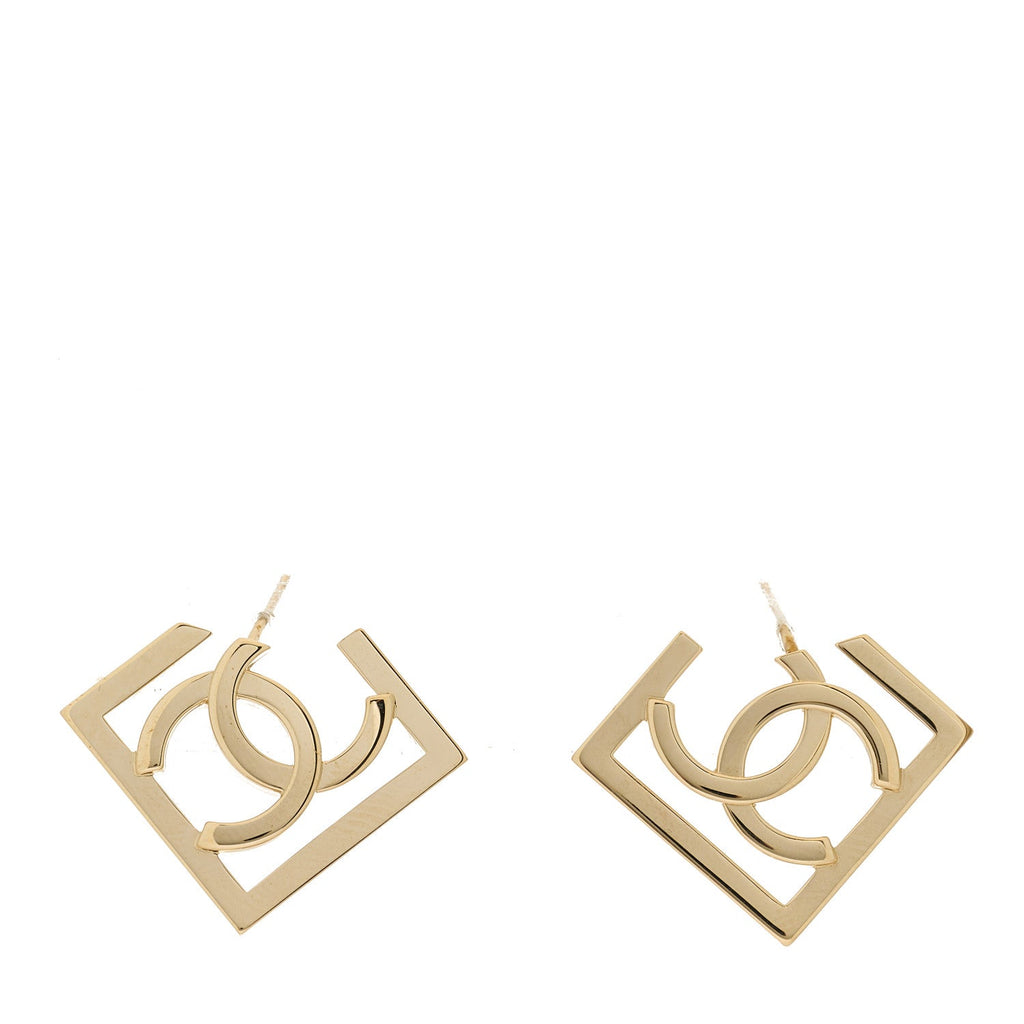 Metal Square Cutout CC Hoop Earrings Gold
