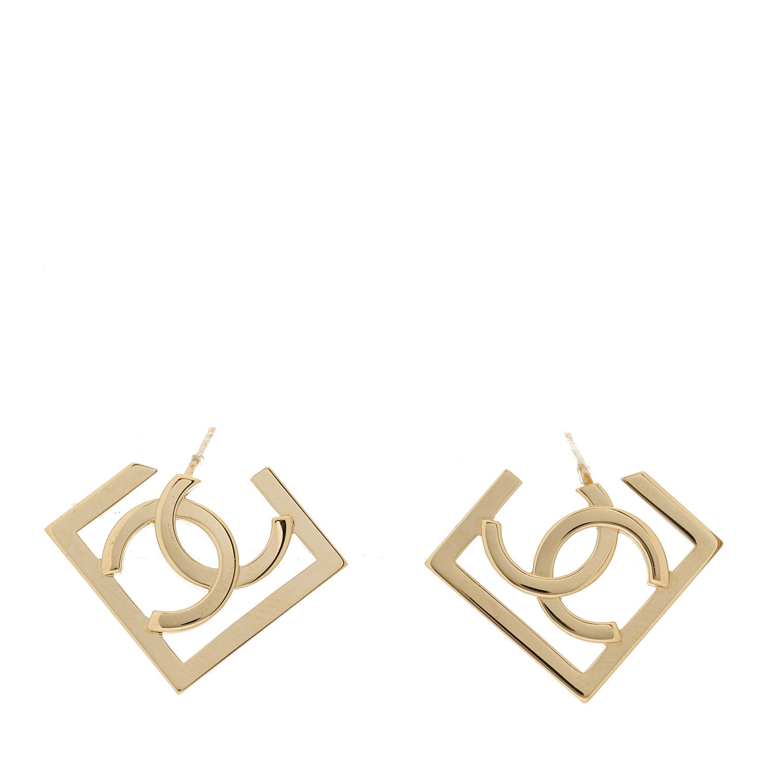 Metal Square Cutout CC Hoop Earrings Gold