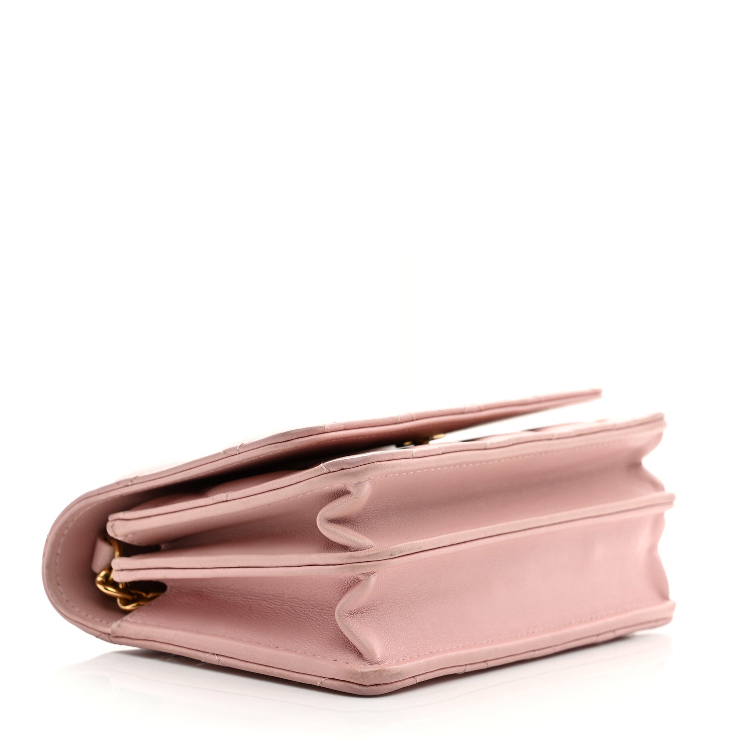Lambskin Quilted CC Pearl Enamel Clutch on Chain WOC Light Pink
