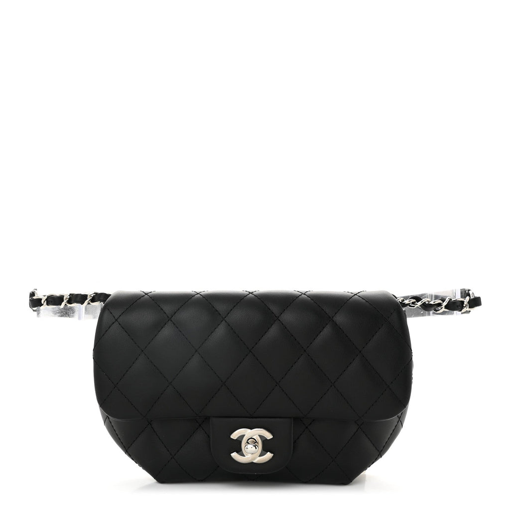 Calfskin Quilted CC Uniform Flap Belt Bag Black