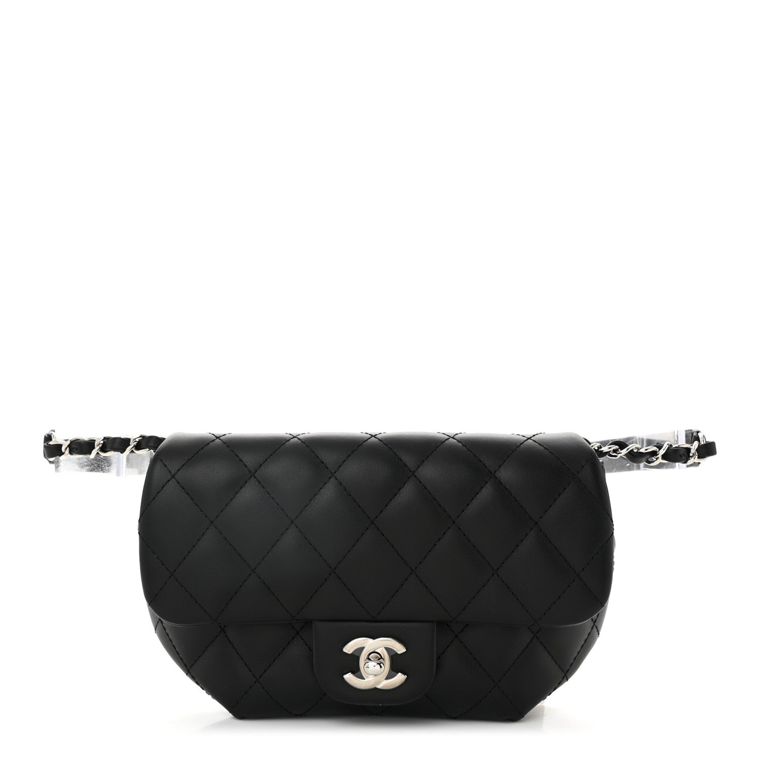 Calfskin Quilted CC Uniform Flap Belt Bag Black