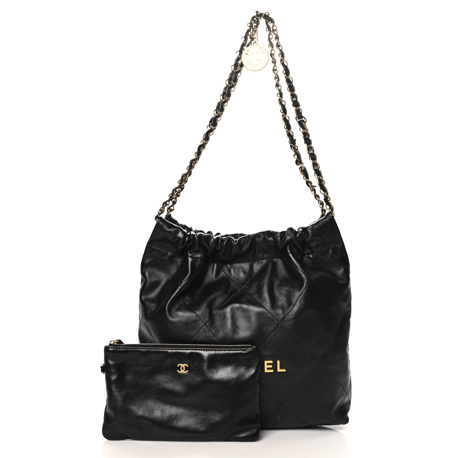 Shiny Calfskin Quilted Small Chanel 22 Black