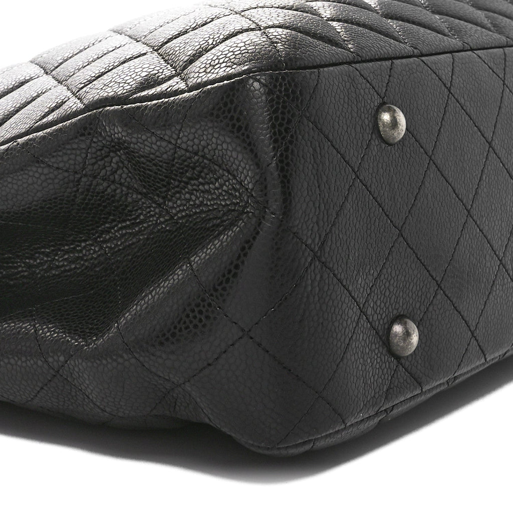 Caviar Quilted Large Shopping Tote Black