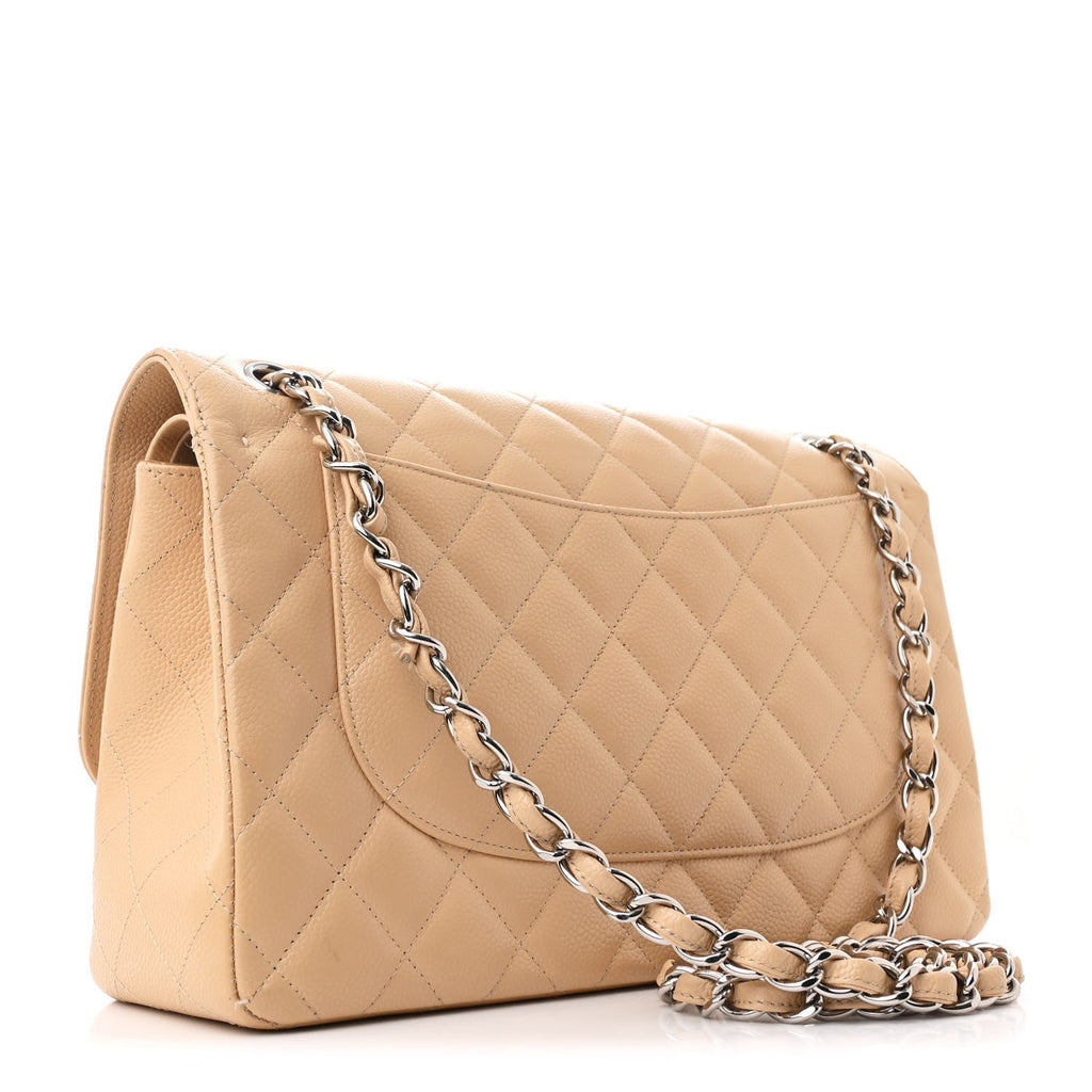 Caviar Quilted Jumbo Double Flap Beige Clair