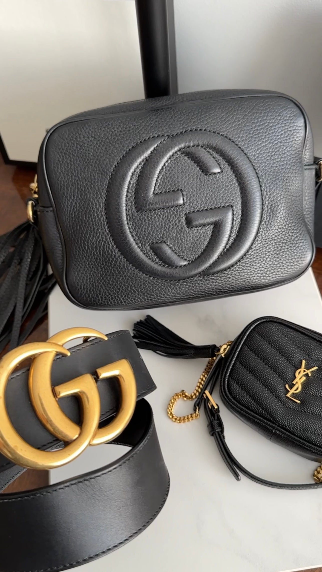 Gucci Black Leather Soho Tassel Crossbody Camera Bag