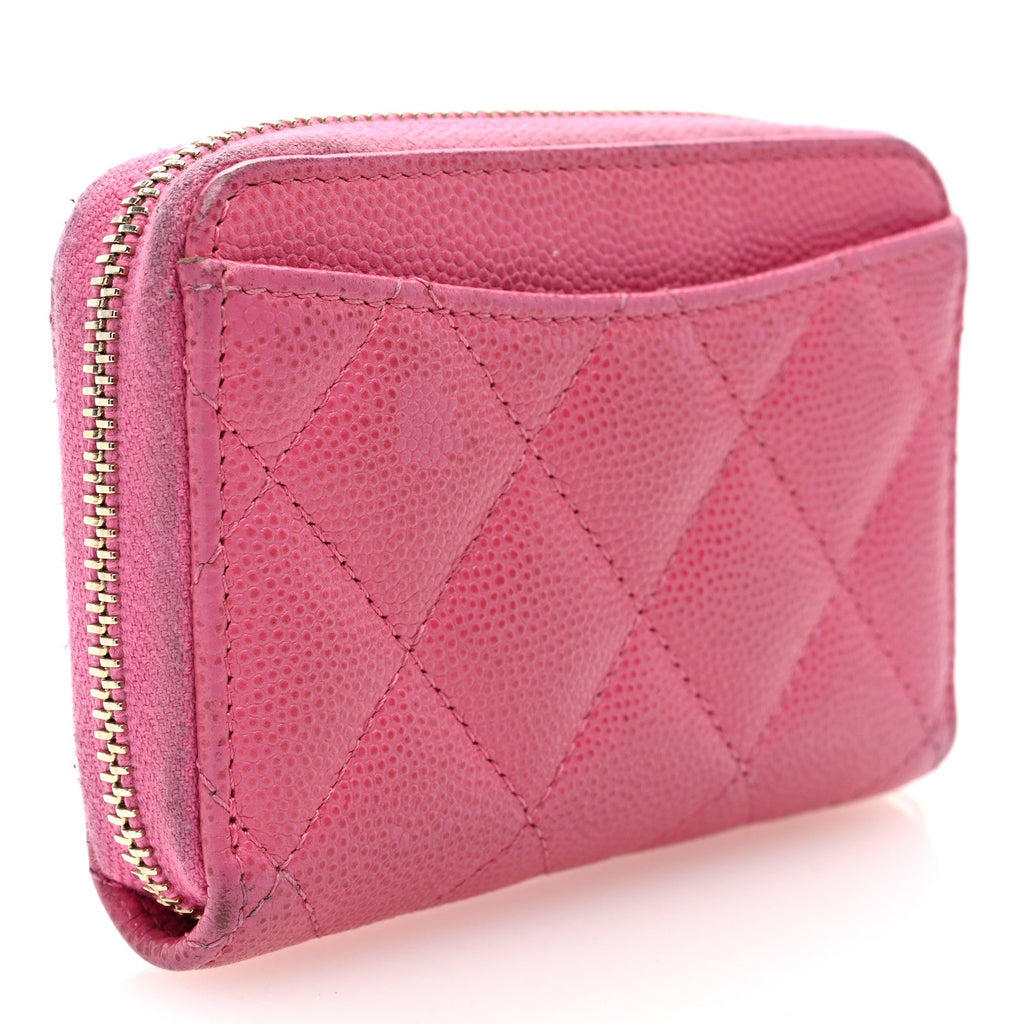 Caviar Quilted Zip Coin Purse Pink