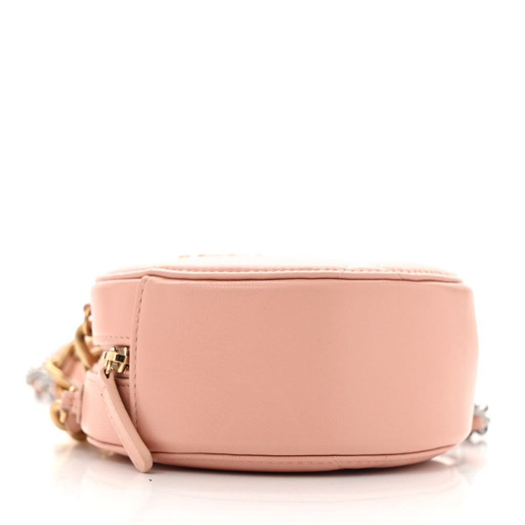 Lambskin Quilted Chanel 19 Round Clutch With Chain Light Pink