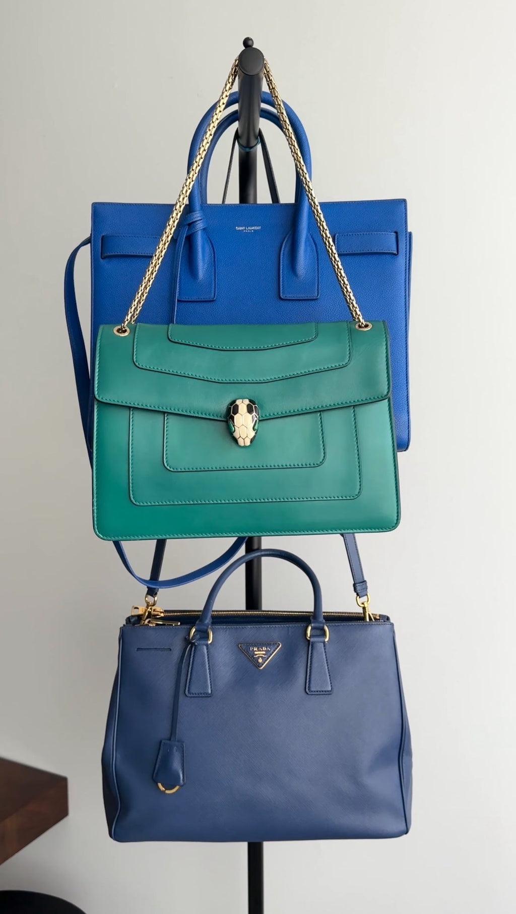 Prada Dark Blue Saffiano Leather Galleria Double Zip Large Tote Bag