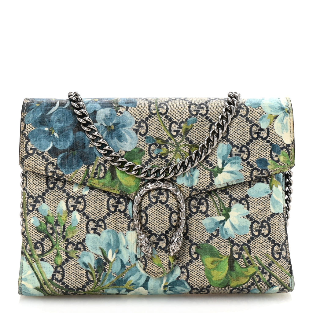 GG Supreme Monogram Blooms Mini Dionysus Chain Wallet Beige Blue Navy Vintage Blue