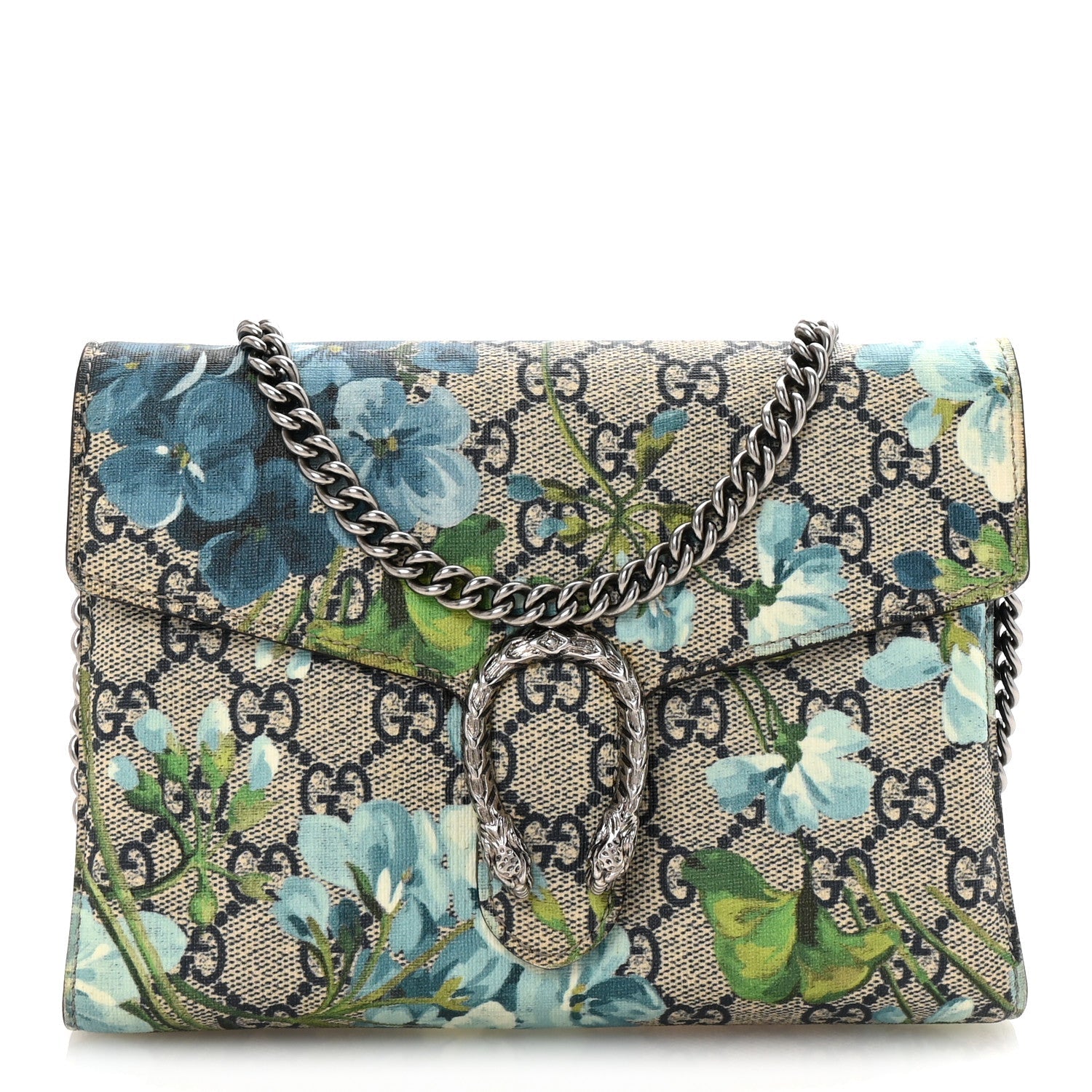 GG Supreme Monogram Blooms Mini Dionysus Chain Wallet Beige Blue Navy Vintage Blue