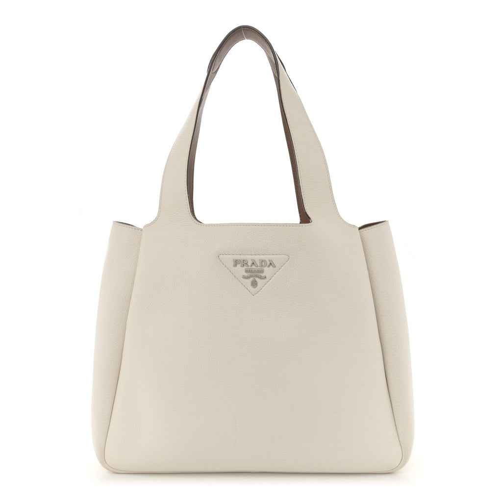 Vitello Daino Soft Large Dynamique Tote White Caramel