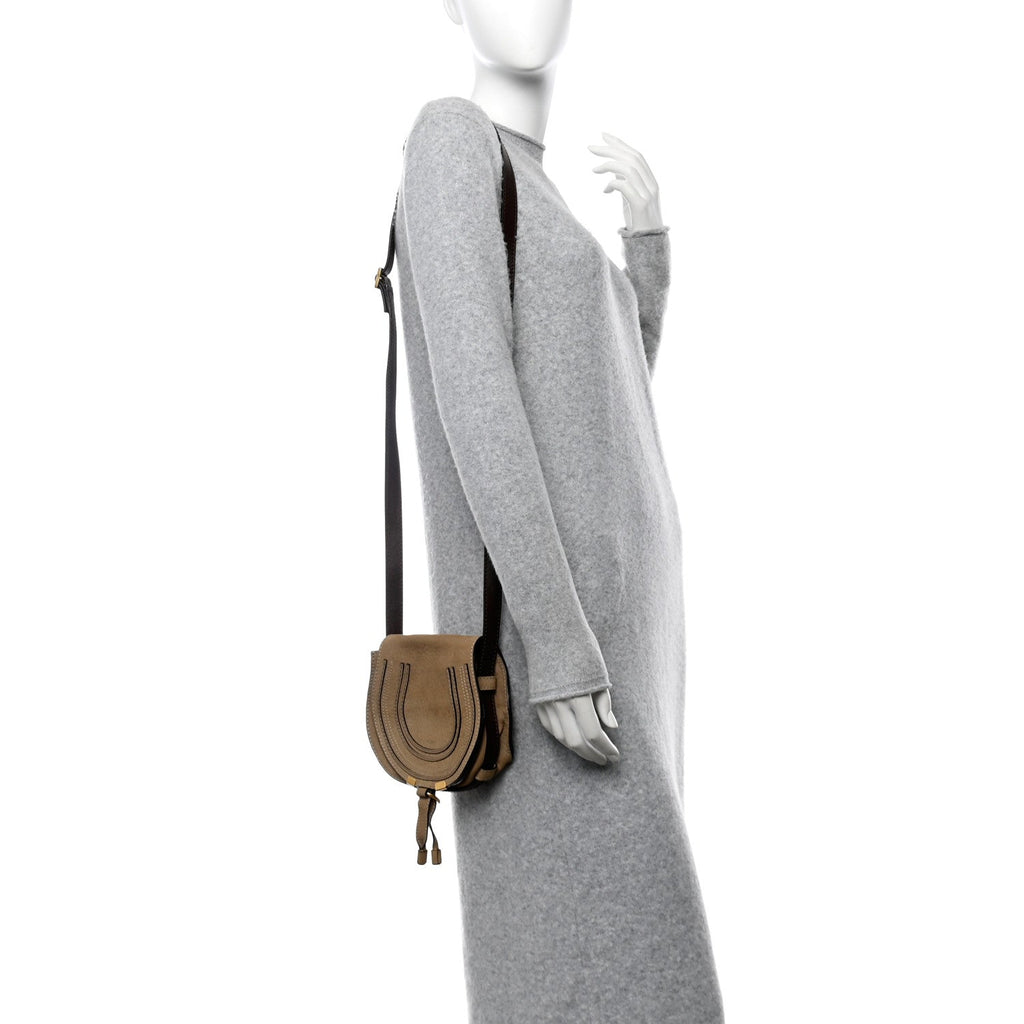 Nubuck Calfskin Mini Marcie Round Crossbody Bag Greige