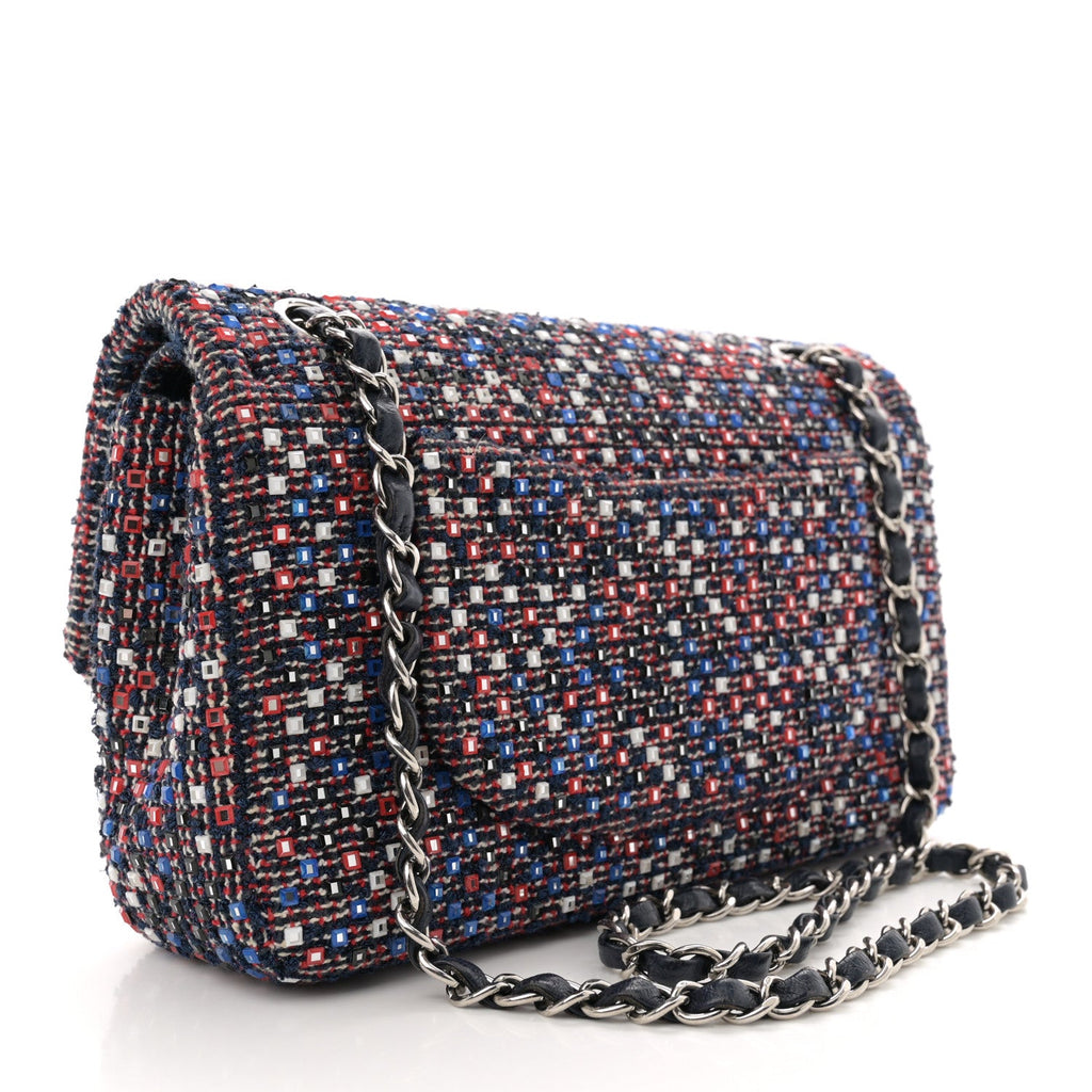 Sequin Tweed Medium Double Flap Red White Blue
