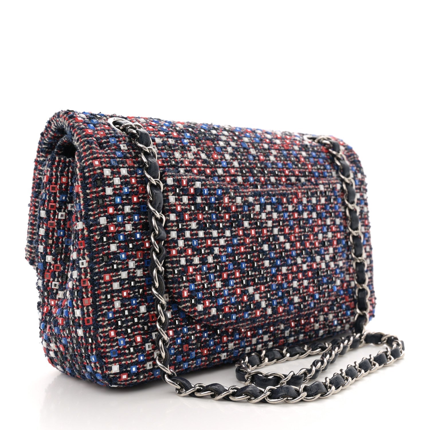 Sequin Tweed Medium Double Flap Red White Blue
