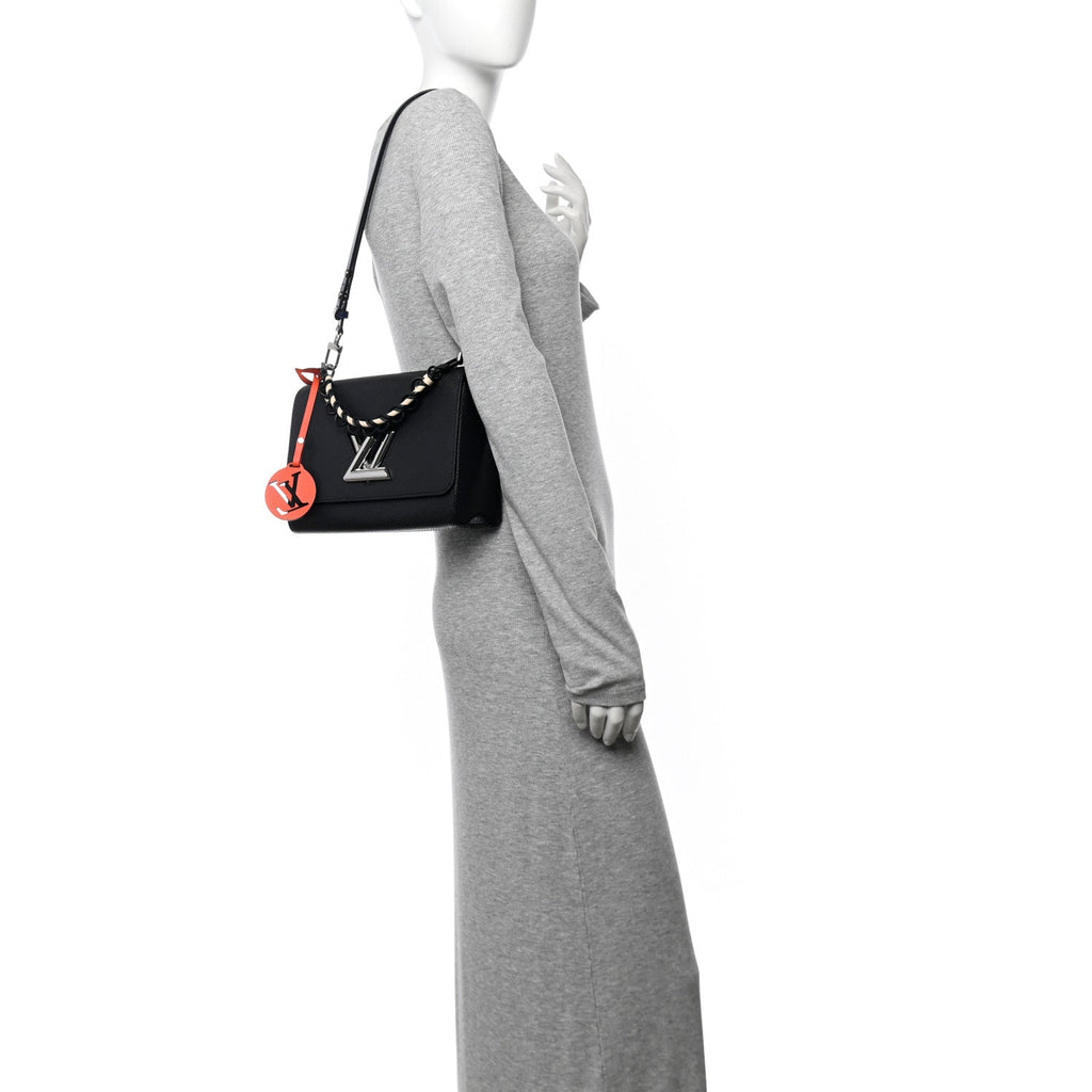 Epi Twist Braided Strap Shoulder Bag MM Black Orange Fluo Cobalt