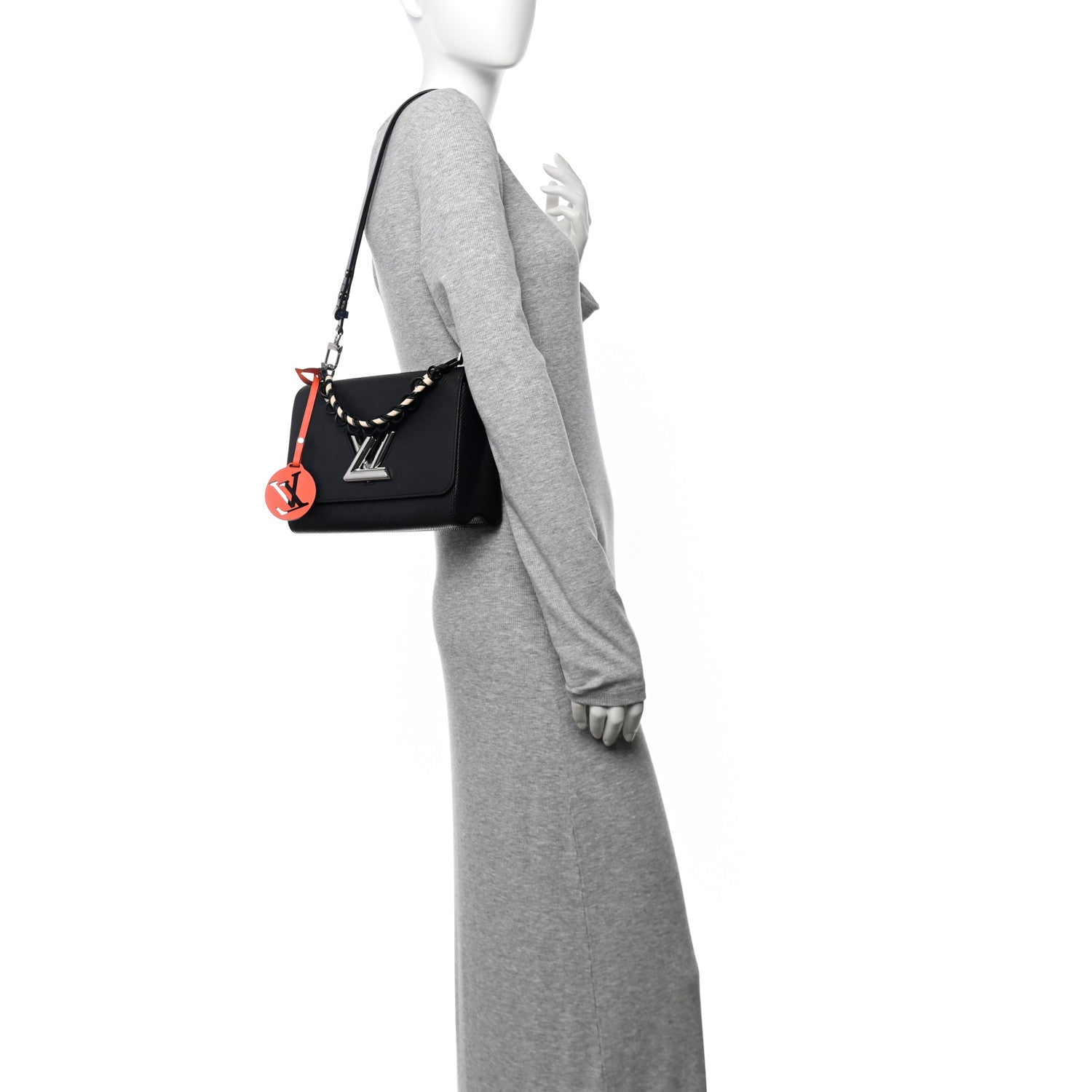 Epi Twist Braided Strap Shoulder Bag MM Black Orange Fluo Cobalt