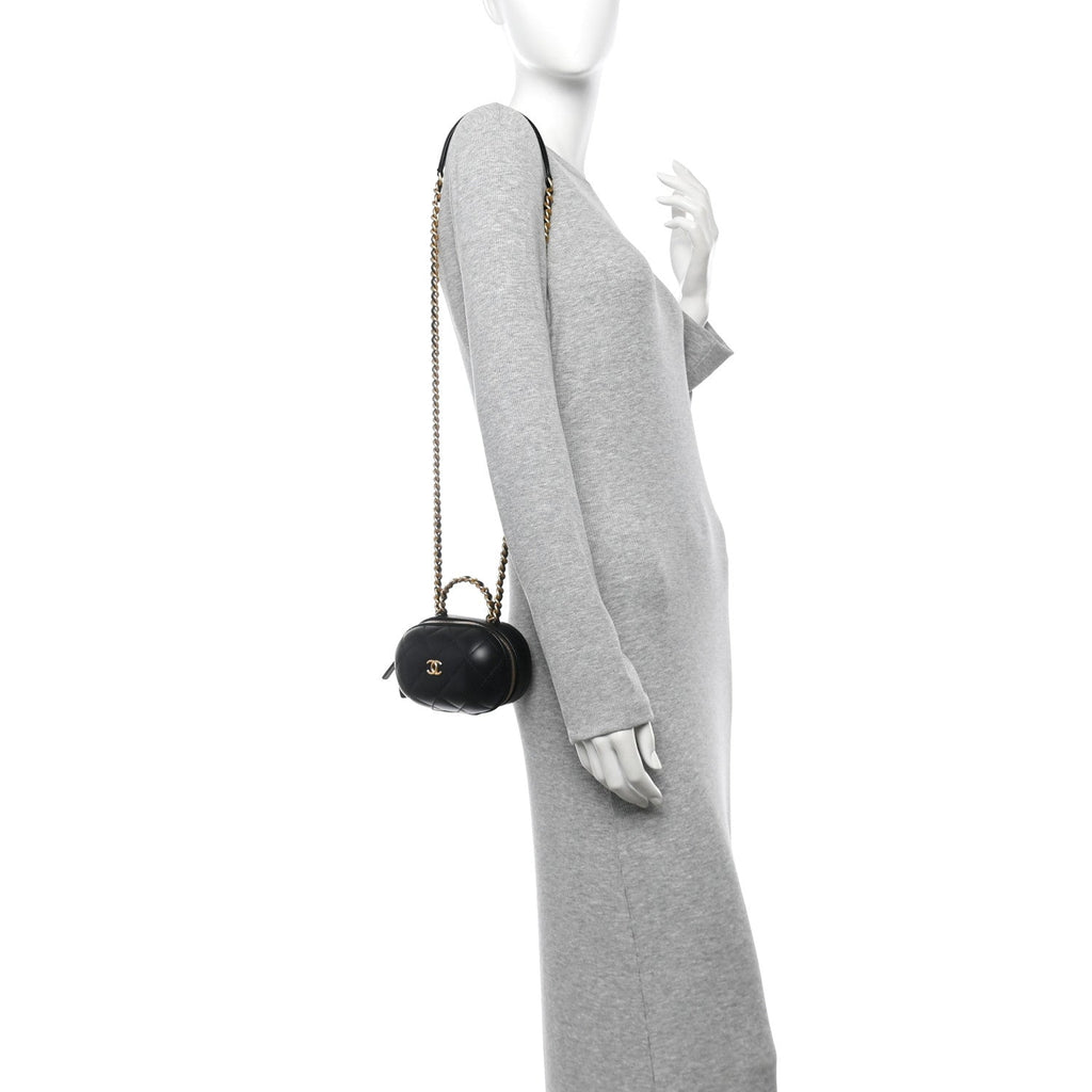Lambskin Quilted Small CC Bubble Vanity Case With Chain Black