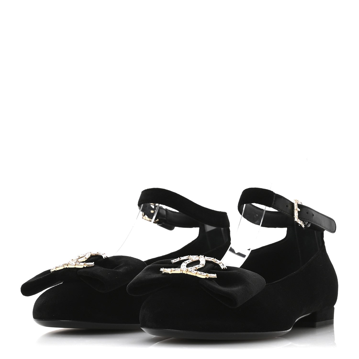 Velvet Strass CC Bow Mary Jane Flats 35.5 Black