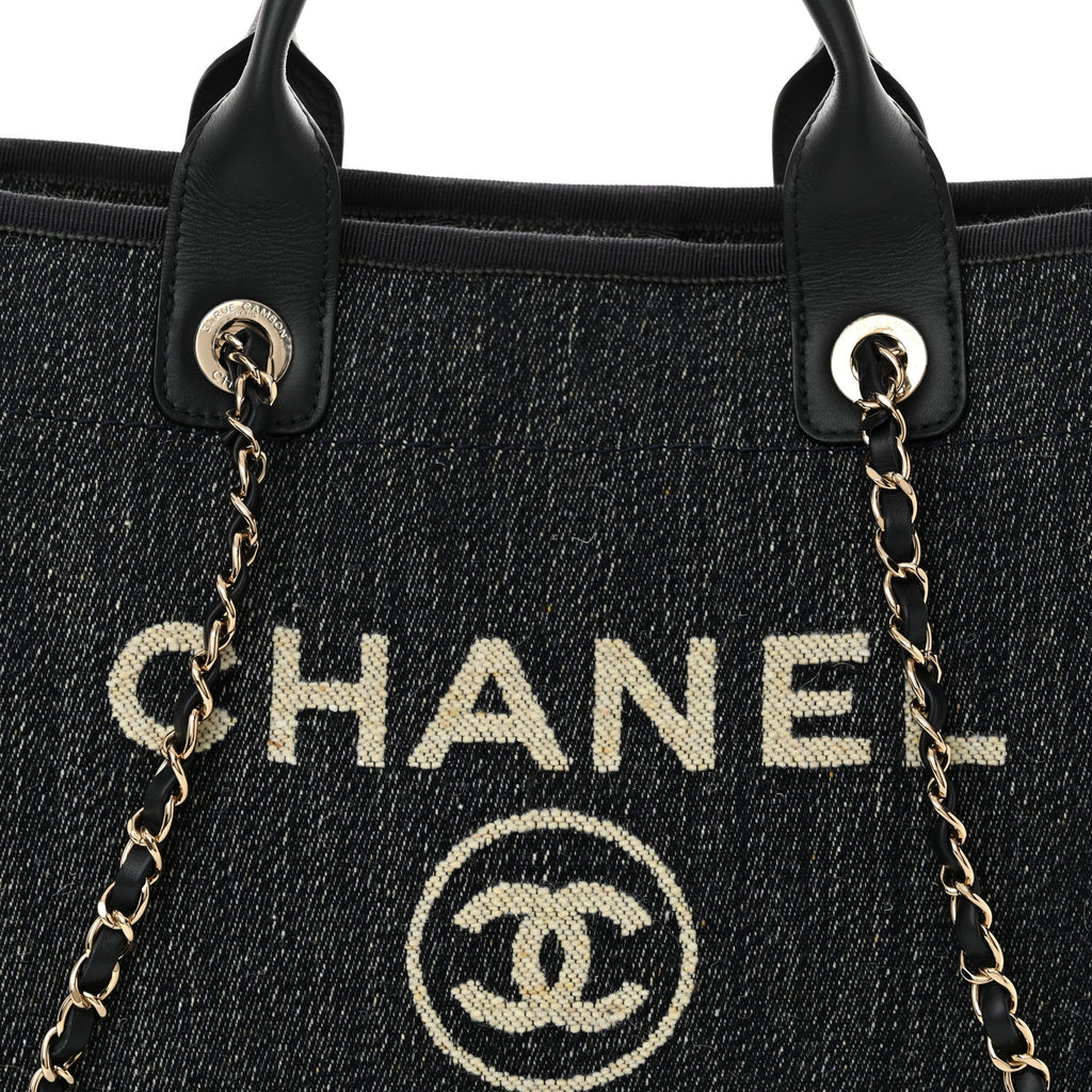Denim Small Deauville Tote Dark Blue White