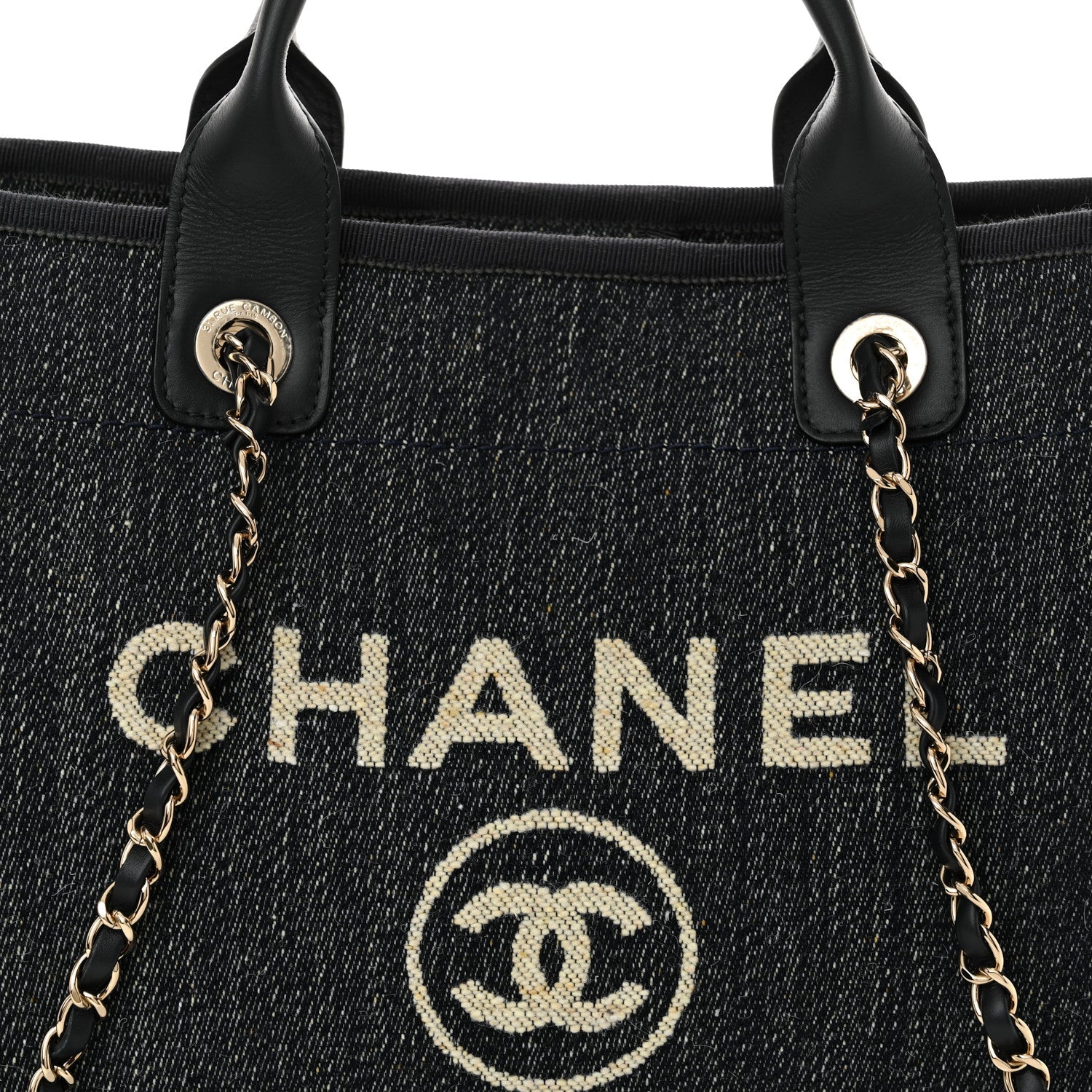 Denim Small Deauville Tote Dark Blue White