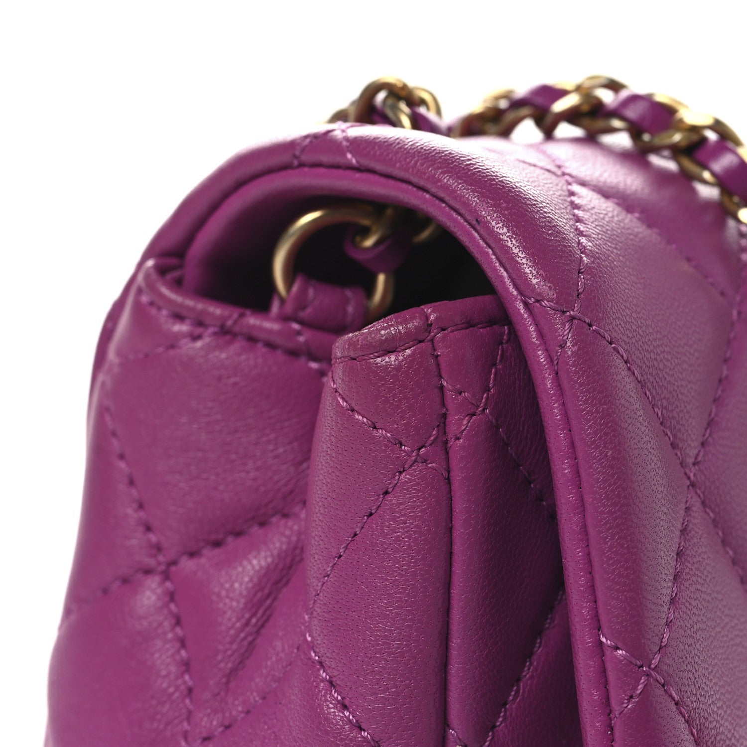 Lambskin Quilted Mini Pearl Crush Flap Purple