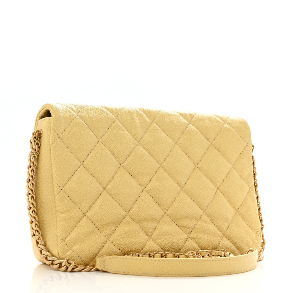 Shiny Caviar Quilted Large Chain Melody Flap Yellow