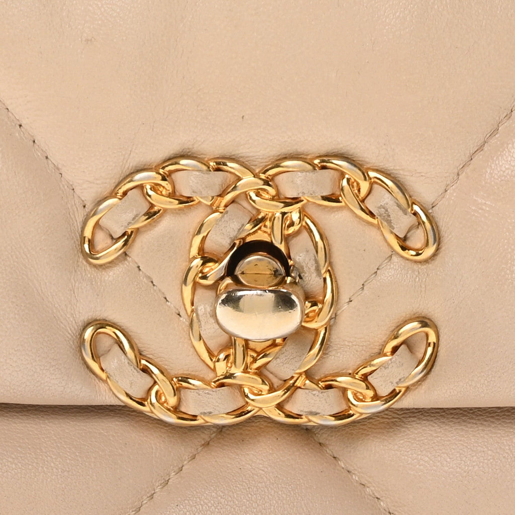Lambskin Quilted Large Chanel 19 Flap Beige