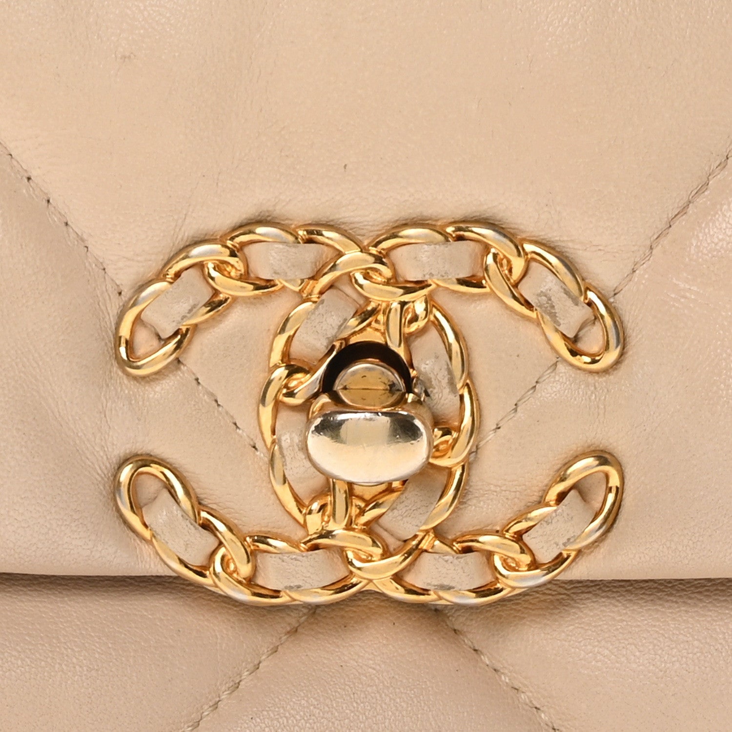 Lambskin Quilted Large Chanel 19 Flap Beige