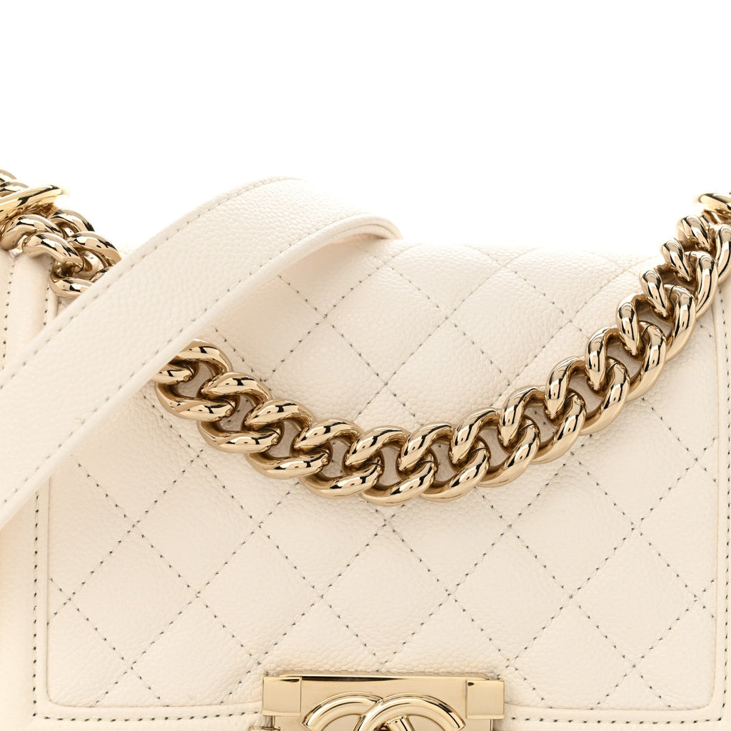 Caviar Quilted Small Boy Flap White