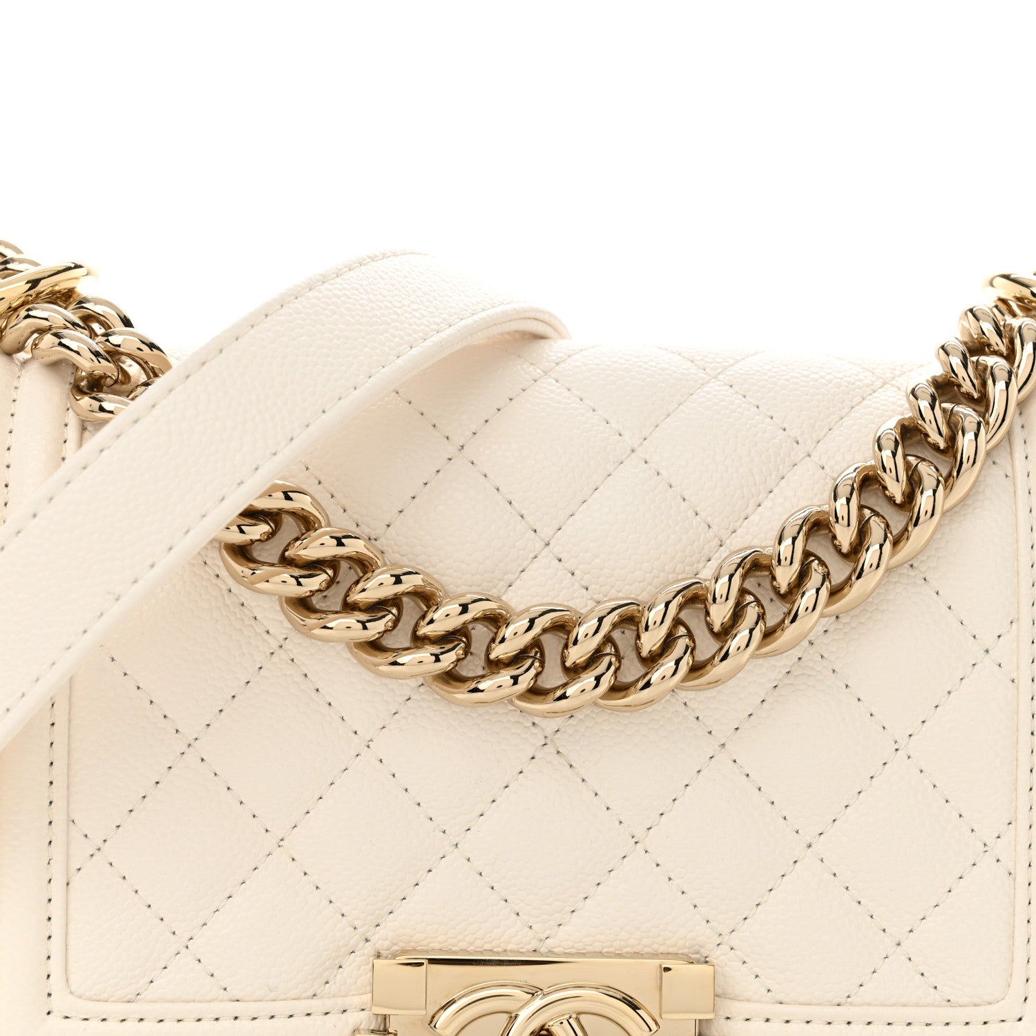Caviar Quilted Small Boy Flap White