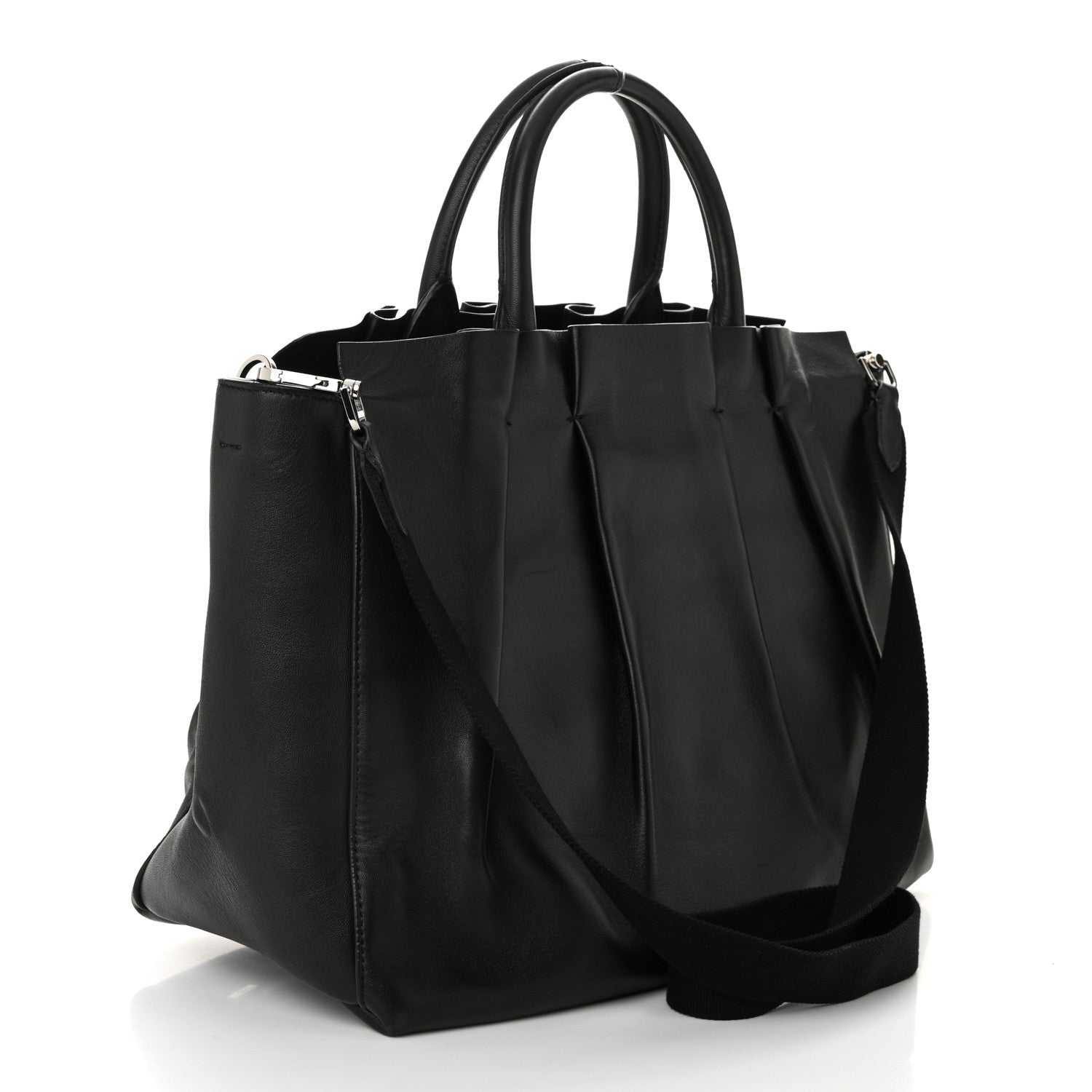 Calfskin Pleated Peggy Tote Black