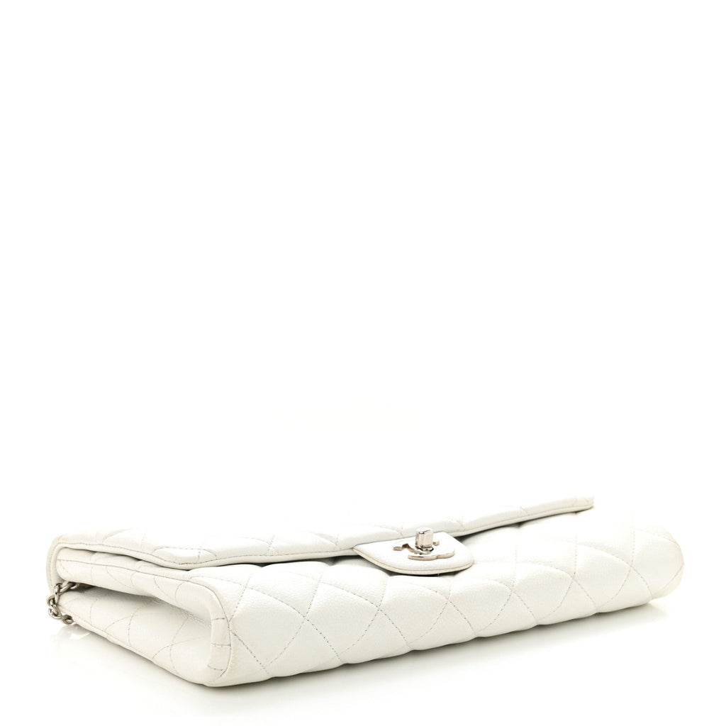 Pearly Caviar Quilted Clutch With Chain Flap Dark White