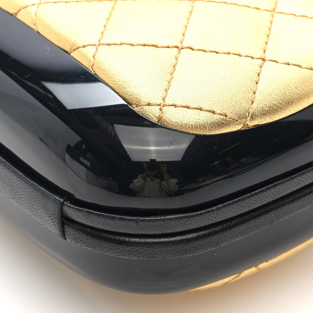 Lambskin Quilted Plexiglass Box Bag Black Gold