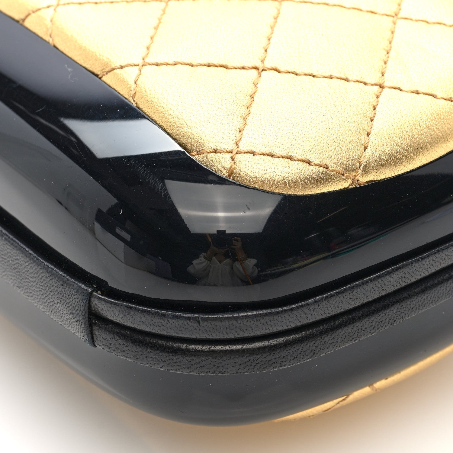 Lambskin Quilted Plexiglass Box Bag Black Gold