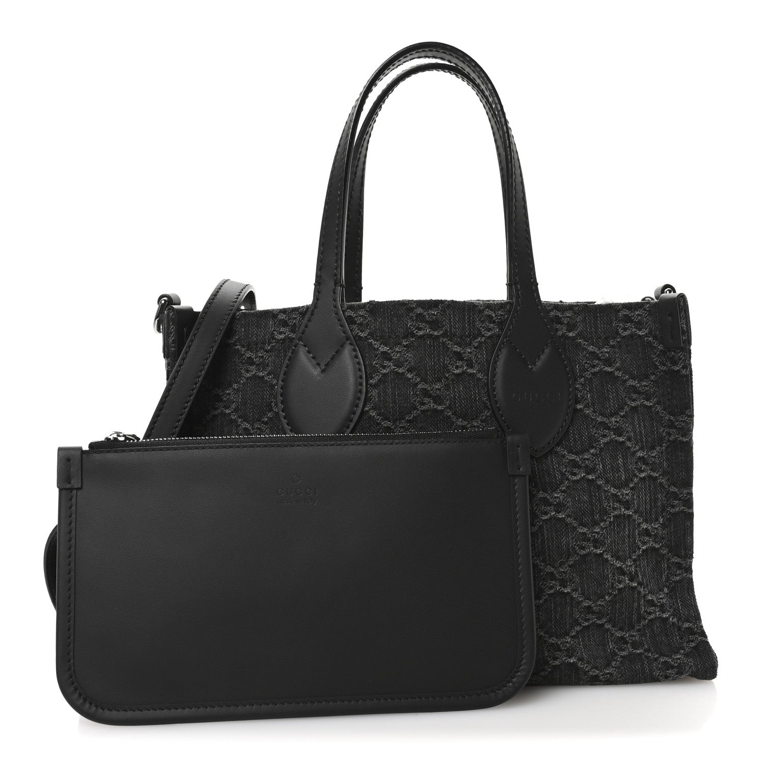 Denim Ophidia GG Monogram Tote Medium Black Grey