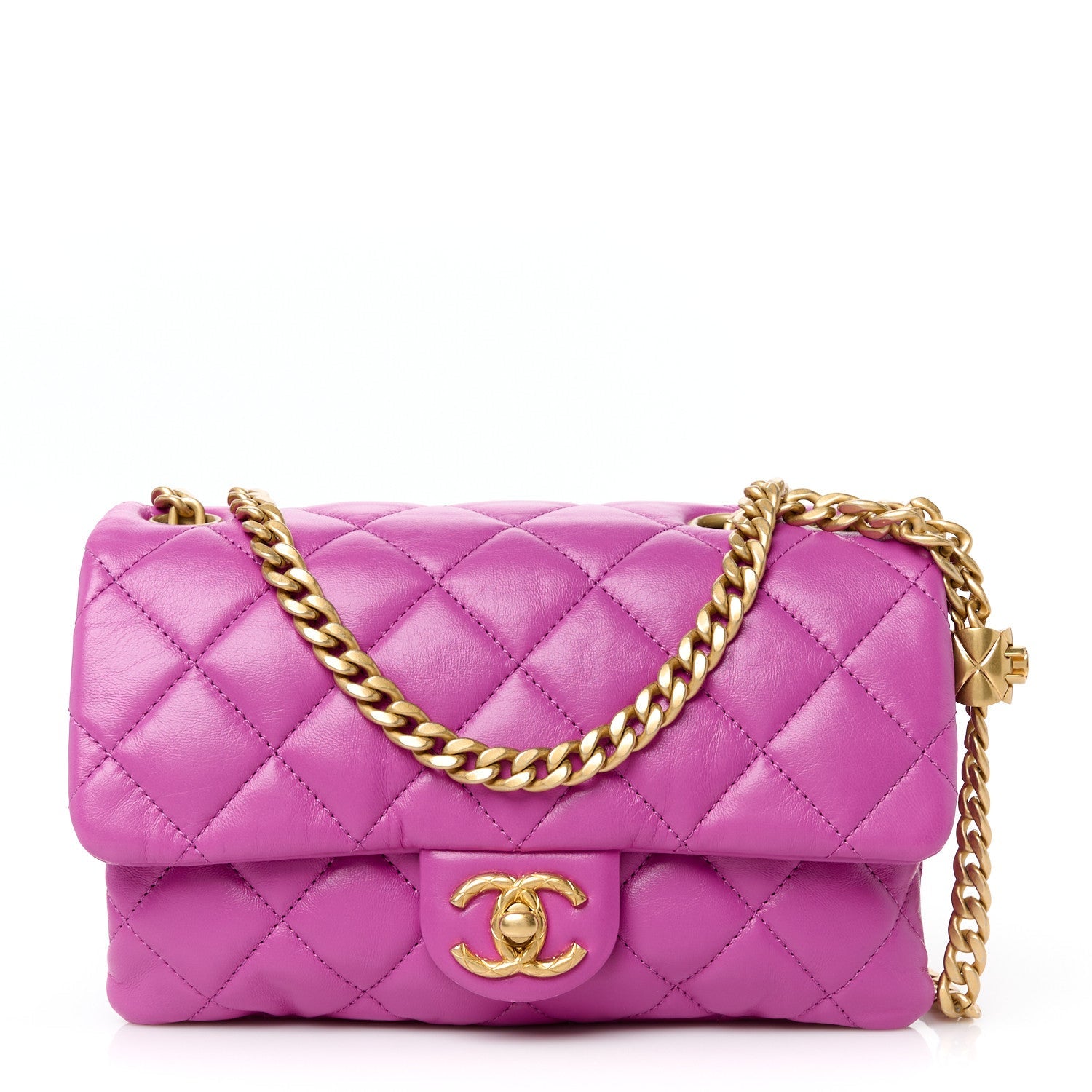 Lambskin Quilted Small Pillow Crush Flap Purple