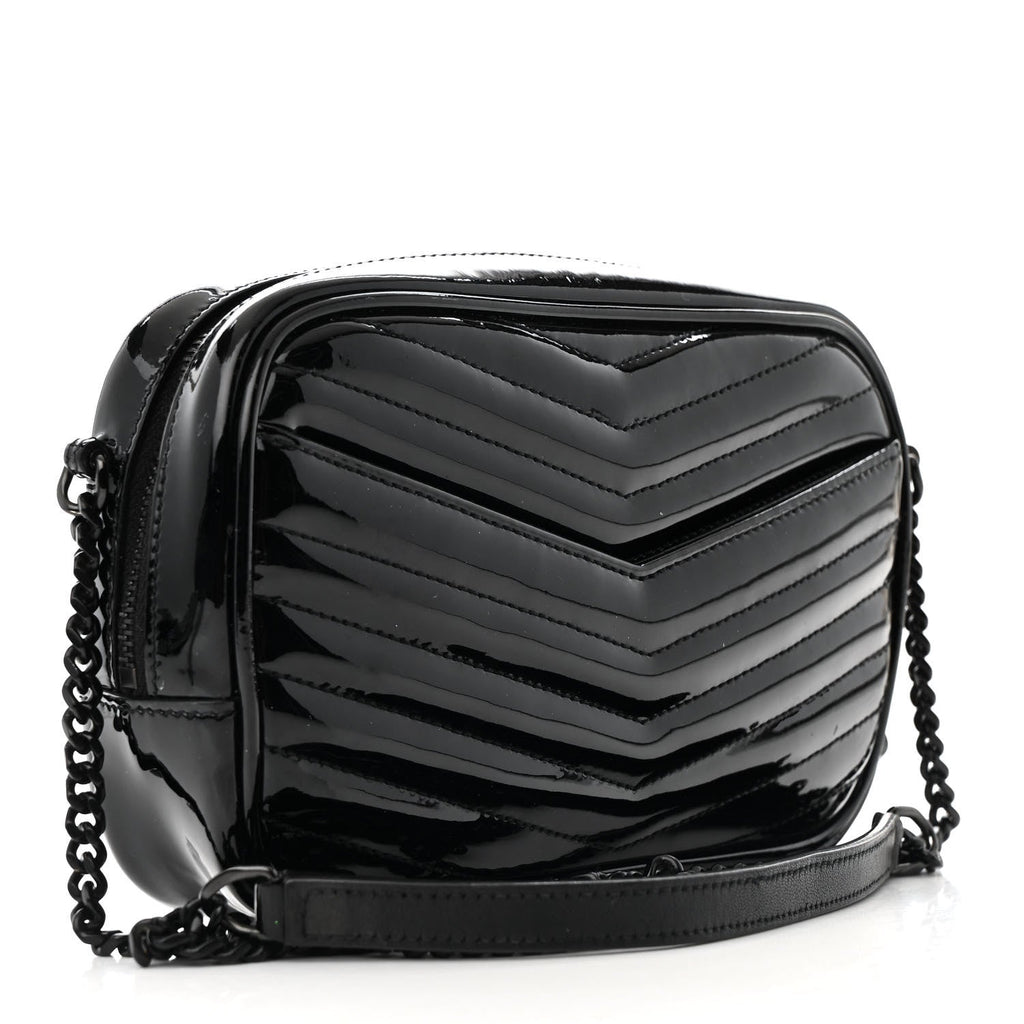 Patent Calfskin Matelasse Monogram Mini Lou Camera Bag Black